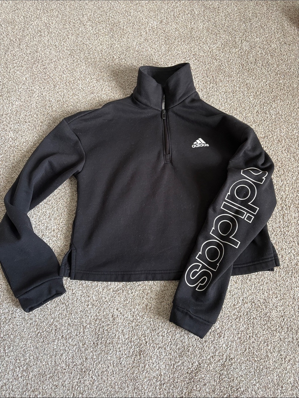 adidas Black Quarter-Zip Logo Sleeve cropped Pullover